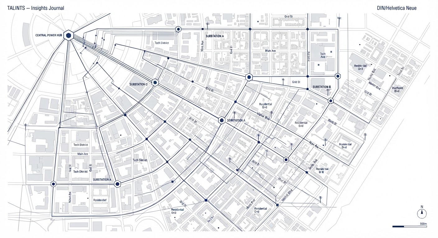Technical plan of an urban site and its infrastructure